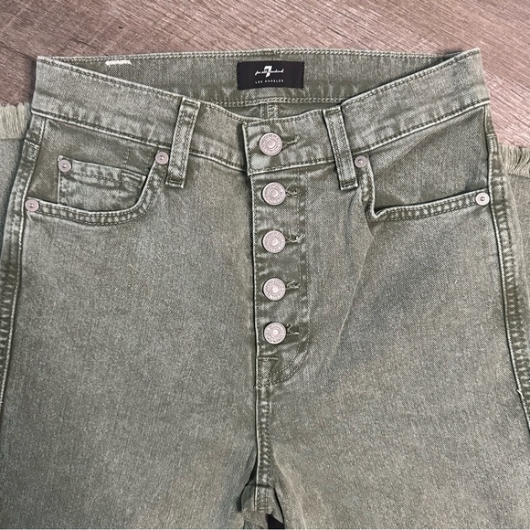7 For All Mankind green denim high waist cropped straight jeans size 29 - Picture 3 of 6